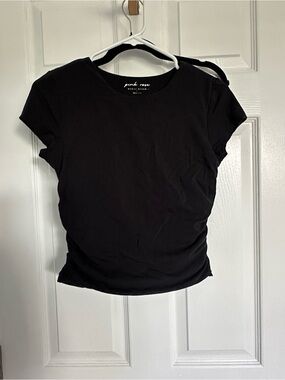 Pink Rose Black Short Sleeve Crewneck Tee